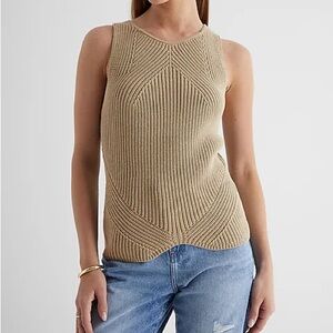 Express Ribbed High Neck Curved Hem Sweater Tank